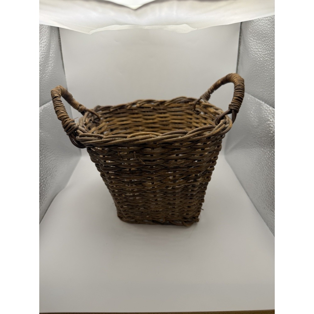 Vintage Rustic Handwoven Wicker Basket Double Handles Farmhouse Primitive Decor
